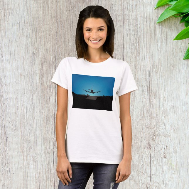 Camiseta Avión aterrizando silueta por la noche (Subido por el creador)