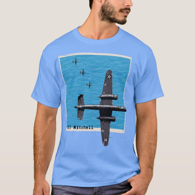 Camiseta Avión bombardero B25 Mitchell WW2 sobre el océano (Anverso)