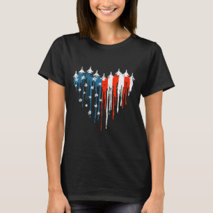 Camiseta Avión Corazón Rojo Azul Blanco Bandera Norteameric