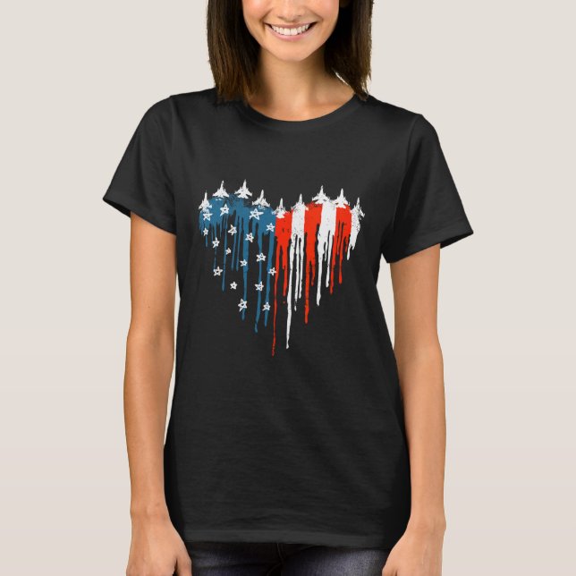 Camiseta Avión Corazón Rojo Azul Blanco Bandera Norteameric (Anverso)