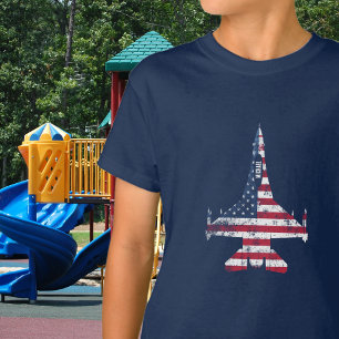 Camiseta Avión de caza de la bandera estadounidense y nombr