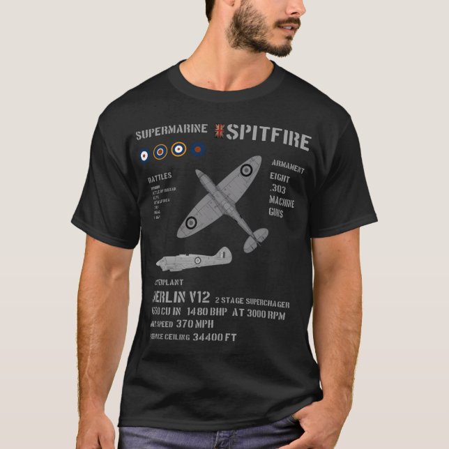 Camiseta Avión de combate de Spitfire Wwii Supermarine Raf (Anverso)