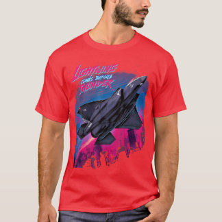 Camiseta Avión de combate furtivo Cómic rosa y azul vintage