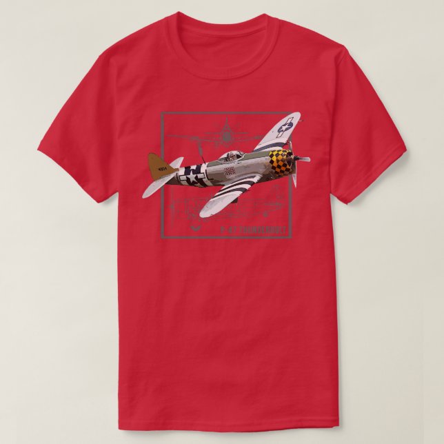 Camiseta Avión de combate WW2 de perno relámpago P47 (Diseño del anverso)