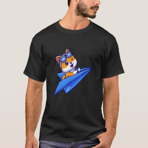 Camiseta Avión De Papel Azul Volando Perro Feliz Con Piloto