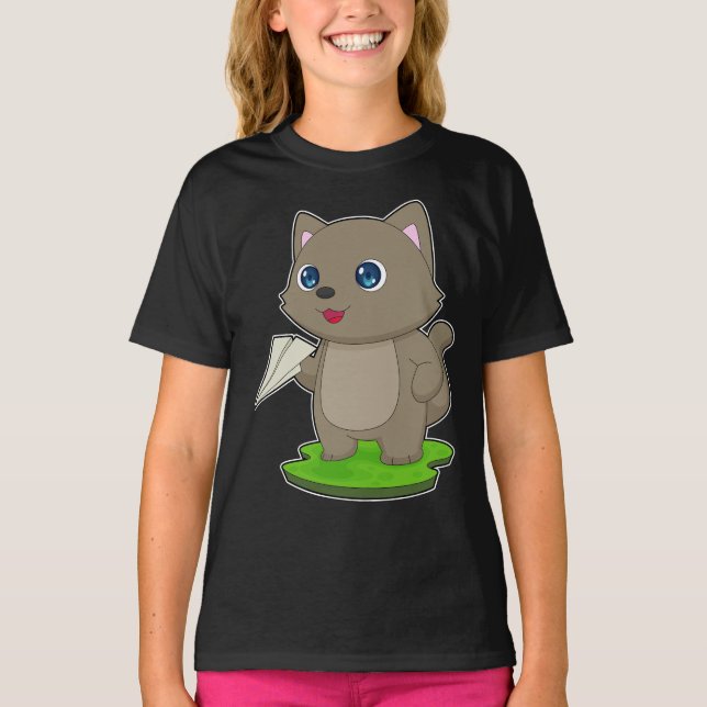 Camiseta Avión de papel de gato (Anverso)