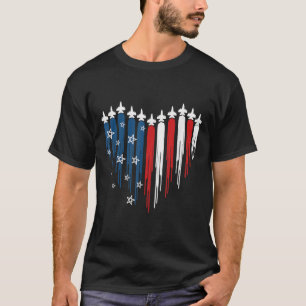 Camiseta Avión Jet Avión Corazón Rojo Azul Blanco Bandera N