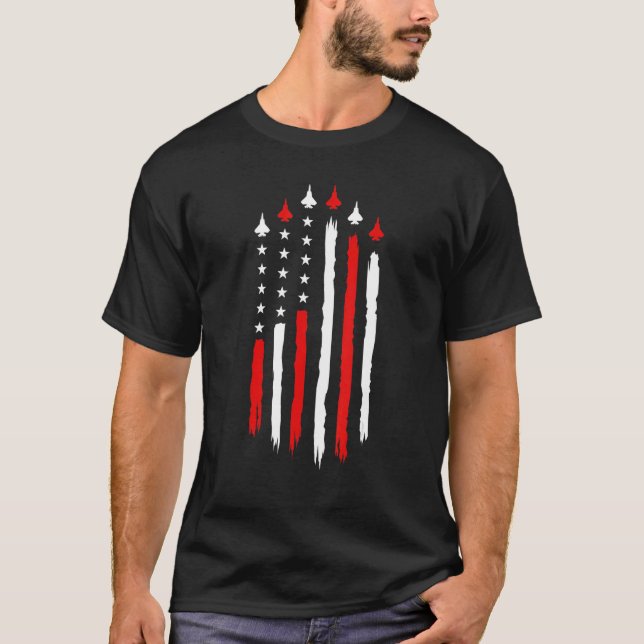 Camiseta Avión Jet De Bandera Estadounidense 4 De Julio (Anverso)