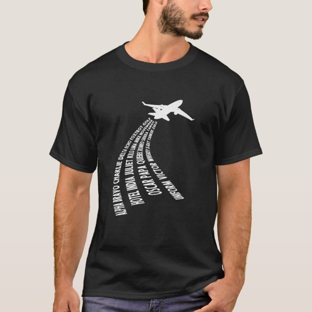 Camiseta Avión piloto de aviación Alfabeto fonético Wordclo (Anverso)