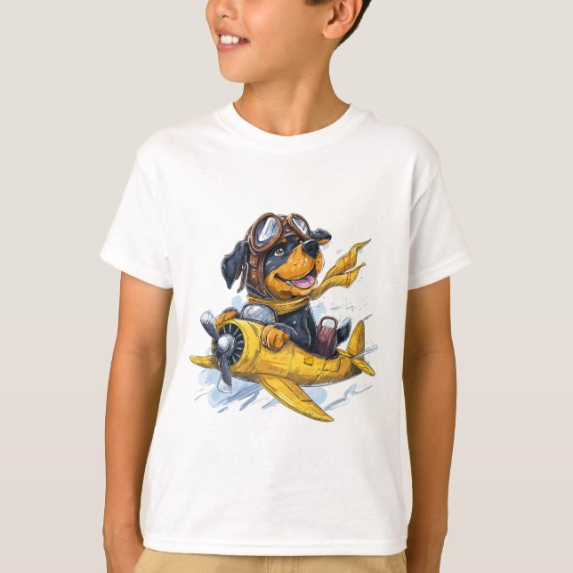 Camiseta Avión piloto de perros Rottweiler (Anverso)