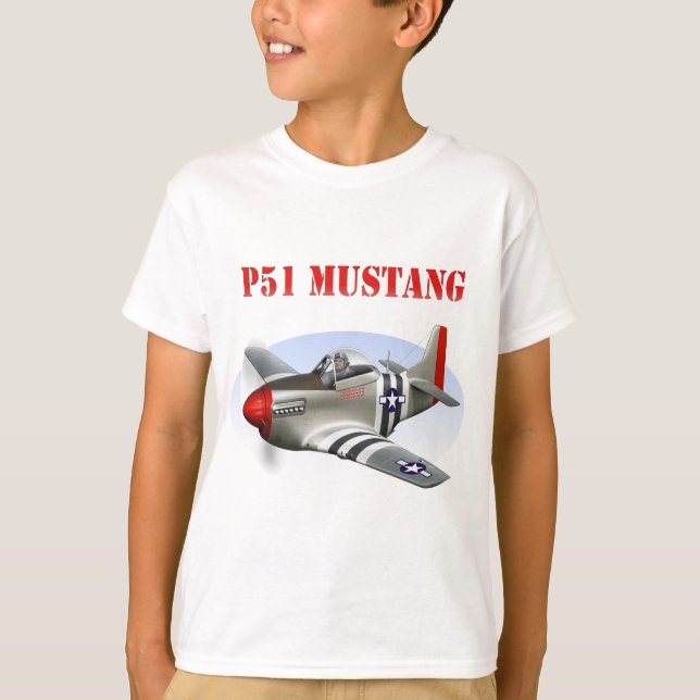 Camiseta Avión Plata-Rojo del mustango P51 (Anverso)