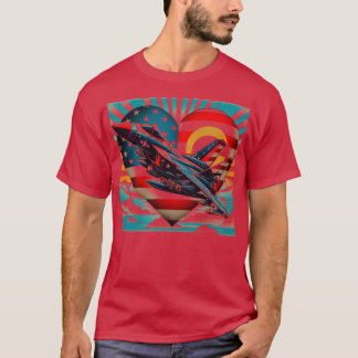 Camiseta Avión Retro Fighter Jet Avión Bandera Estadouniden