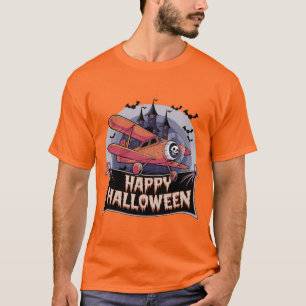 Camiseta Avión volando sobre el cartel de feliz halloween