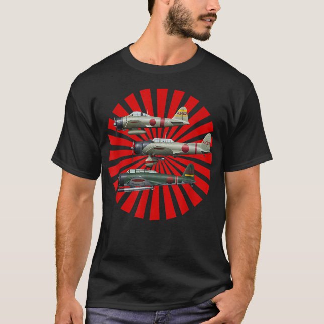 Camiseta Aviones de guerra WW2 Aviones de guerra A6M2 Cero  (Anverso)