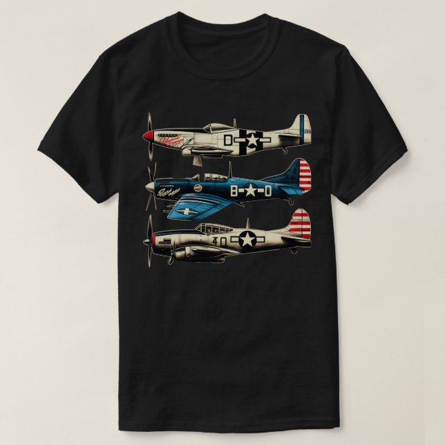 Camiseta Aviones de guerra WW2 B17 P51 Mustang F4U Corsair  (Diseño del anverso)