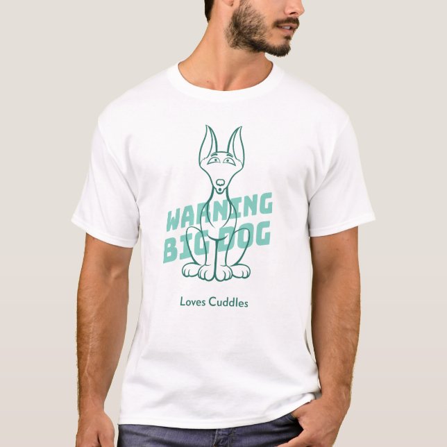 Camiseta 'Aviso: Al perro grande le encantan los codazos',  (Anverso)