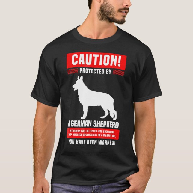 Camiseta Aviso de pastor alemán protegido por (Anverso)