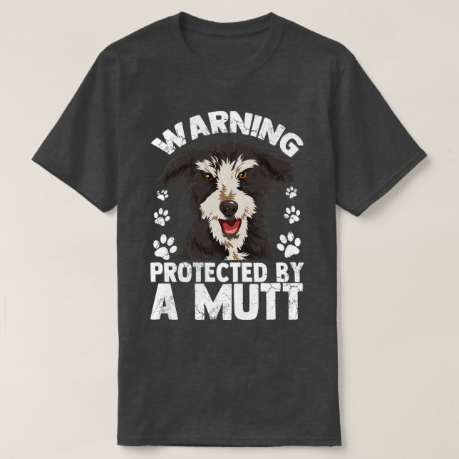 Camiseta Aviso Protegido Por Un Perro Perro Mutt (Diseño del anverso)