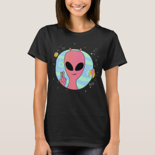 Camiseta Aviso rosa de paz para extranjeros con planetas de
