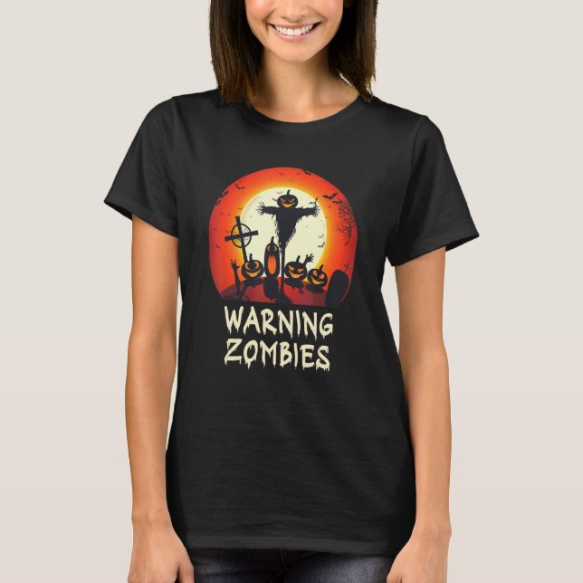 Camiseta Aviso Zombie Moonlit Graveyard Scary Kids Bods (Anverso)