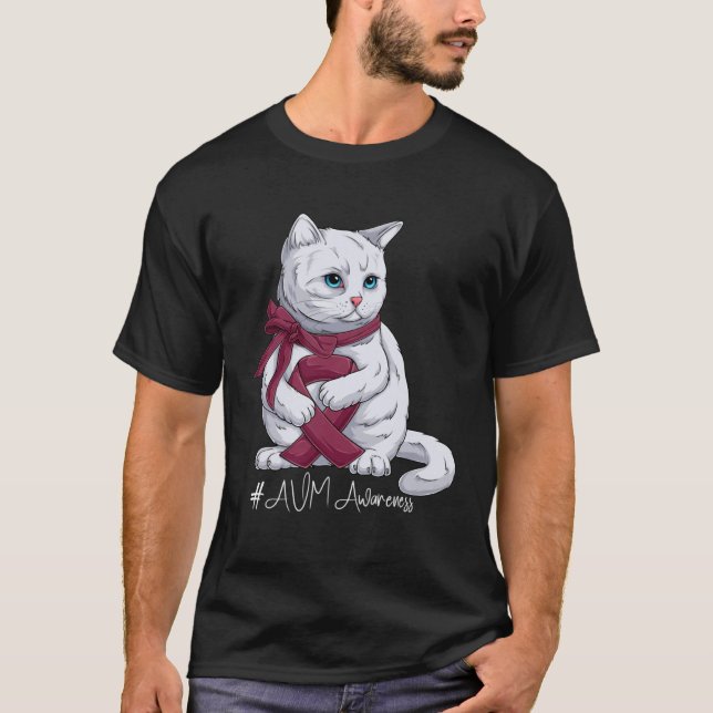 Camiseta AVM Awareness Month Burgundy Ribbon Cat (Anverso)