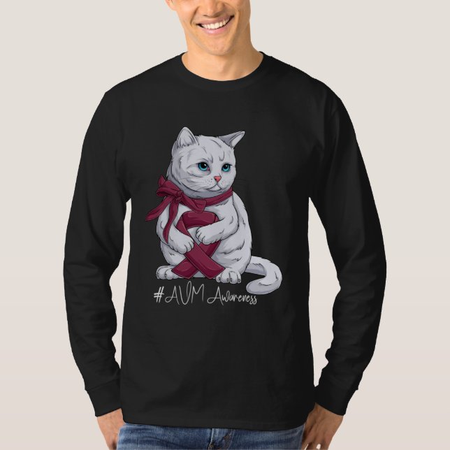 Camiseta AVM Awareness Month Burgundy Ribbon Cat (Anverso)