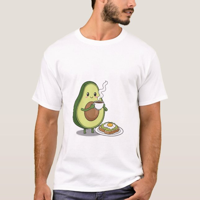 Camiseta Avocado drinking coffee and eating avocado on toas (Anverso)