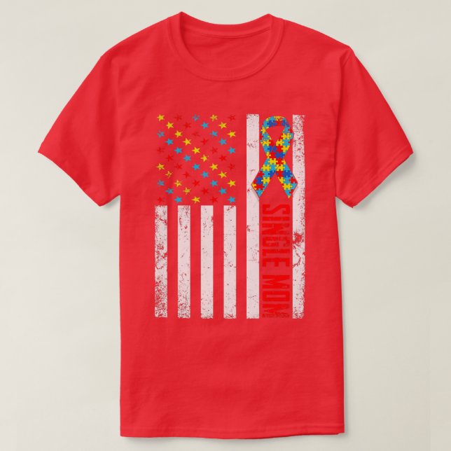 Camiseta Awarene de autismo de madre soltera con la bandera (Diseño del anverso)