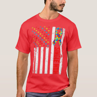 Camiseta Awarene de autismo de madre soltera con la bandera