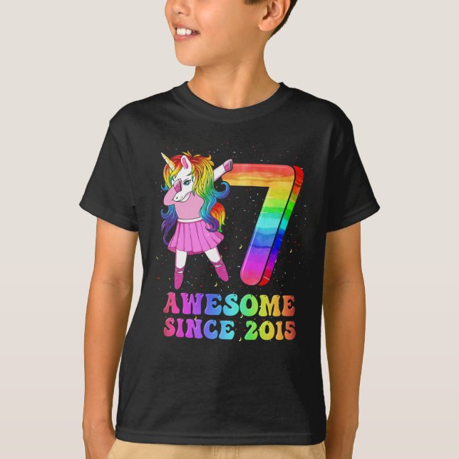 Camiseta Awesome 2015 Dabbing Unicorn Birthday 7 Year Old (Anverso)