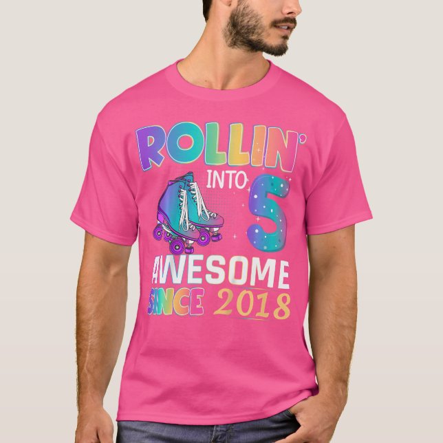 Camiseta Awesome 5 Year Old Girl Roller Skating 5Th Birthda (Anverso)