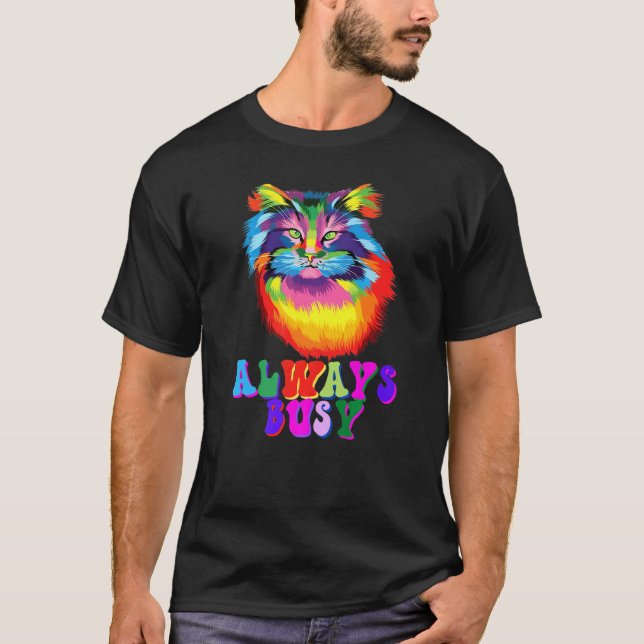 Camiseta Awesome Always Busy Kitty Cool Colors Cat (Anverso)