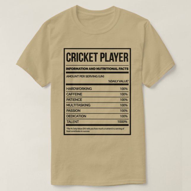 Camiseta Awesome And Funny Nutrition Label Cricket Crickete (Diseño del anverso)