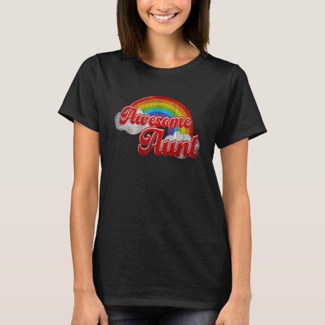 Camiseta Awesome Aunt Rainbow Colorful Clouds Family (Anverso)
