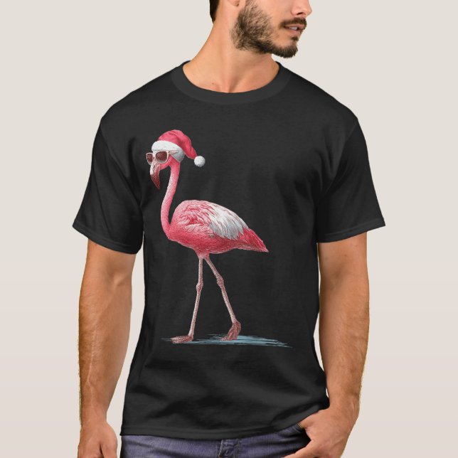 Camiseta Awesome Cool Flamingo With Christmas Hat And Sungl (Anverso)