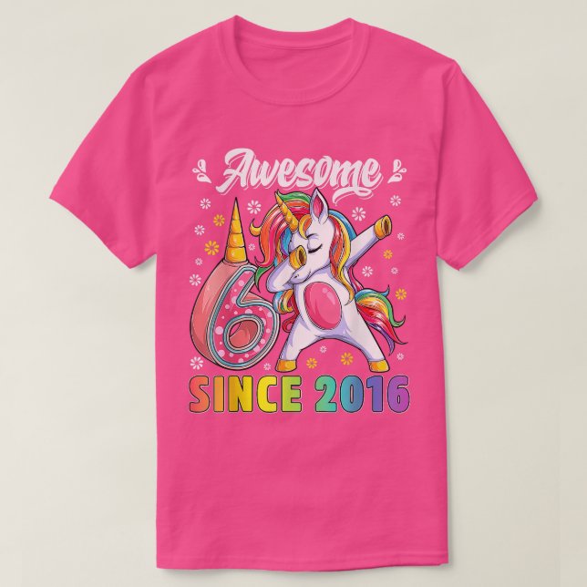 Camiseta Awesome dabbing unicorn birthday 6 year old Girl 6 (Diseño del anverso)