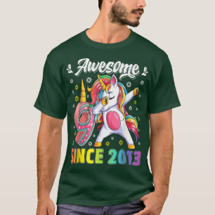 Camiseta Awesome dabbing unicorn cumpleaños 9 años Chica 9