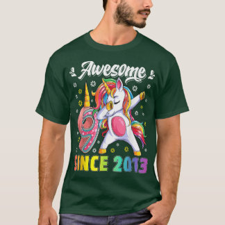 Camiseta Awesome dabbing unicorn cumpleaños 9 años Chica 9