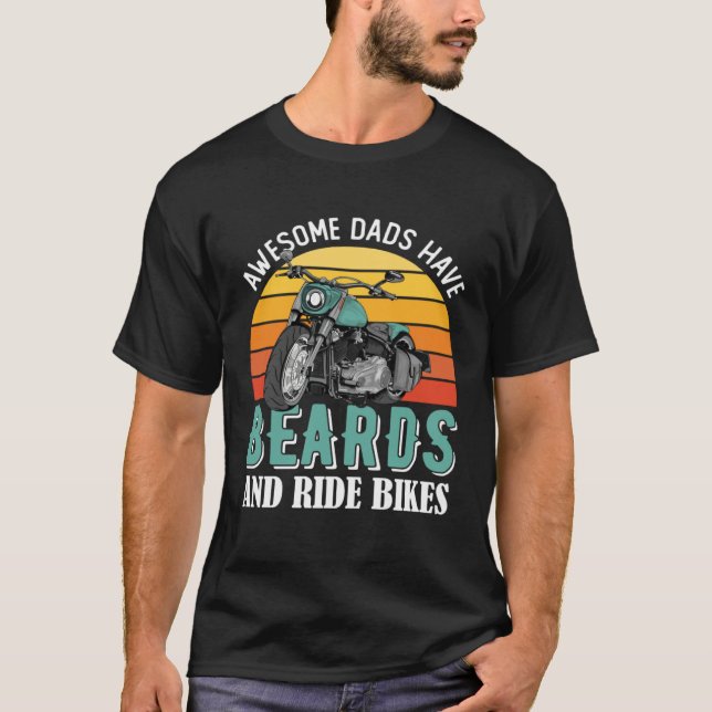 Camiseta Awesome Dads Have Beards Funny Motorcycle Daddy Bi (Anverso)
