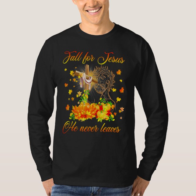 Camiseta Awesome Fall For Jesus He Never Leaves Autumn (Anverso)