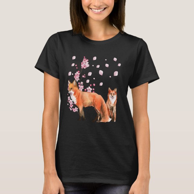 Camiseta Awesome Foxes Lovers Shirt Japanese Cherry Flower  (Anverso)