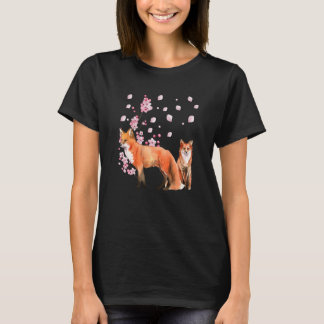 Camiseta Awesome Foxes Lovers Shirt Japanese Cherry Flower 