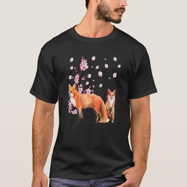 Camiseta Awesome Foxes Lovers Shirt Japanese Cherry Flower  (Anverso)