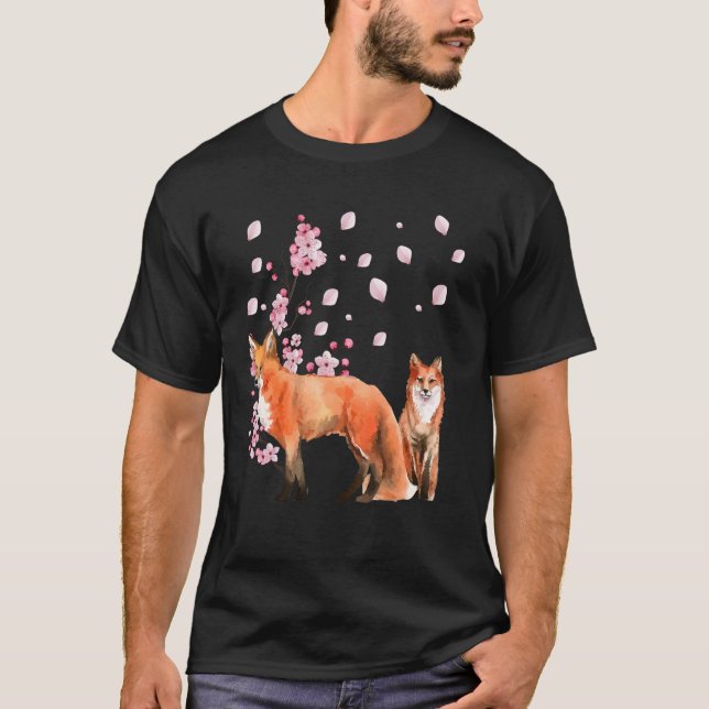 Camiseta Awesome Foxes Lovers Shirt Japanese Cherry Flower  (Anverso)