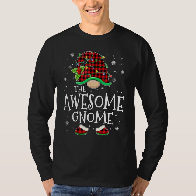 Camiseta Awesome Gnome Red Plaid Matching Family Christmas  (Anverso)