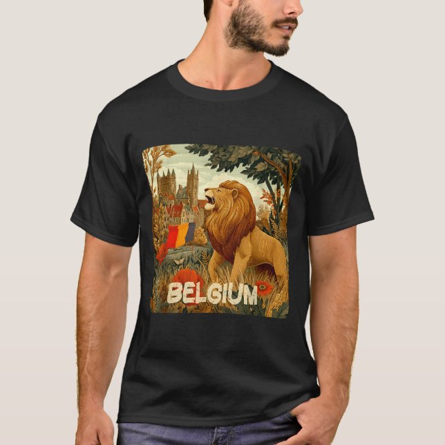 Camiseta Awesome Lion In Belgium Colors Costume  (Anverso)