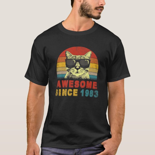 Camiseta Awesome Since 1983 40Th Birthday Gifts Cat Lover (Anverso)