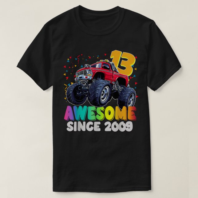 Camiseta Awesome Since 2009 13th Birthday Boy Monster Truck (Diseño del anverso)
