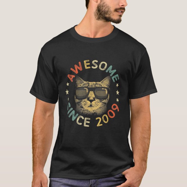 Camiseta Awesome Since 2009 Birthday Gift Cat (Anverso)