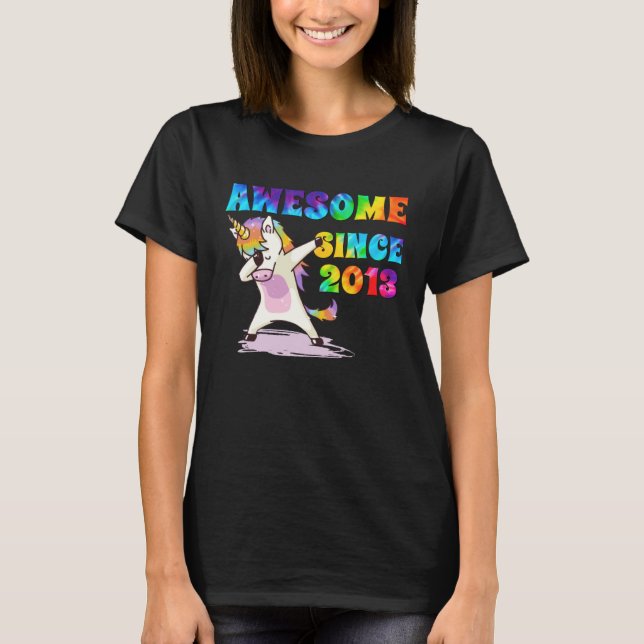 Camiseta Awesome Since 2013 Dabbing Unicorn Tie Dye Age (Anverso)